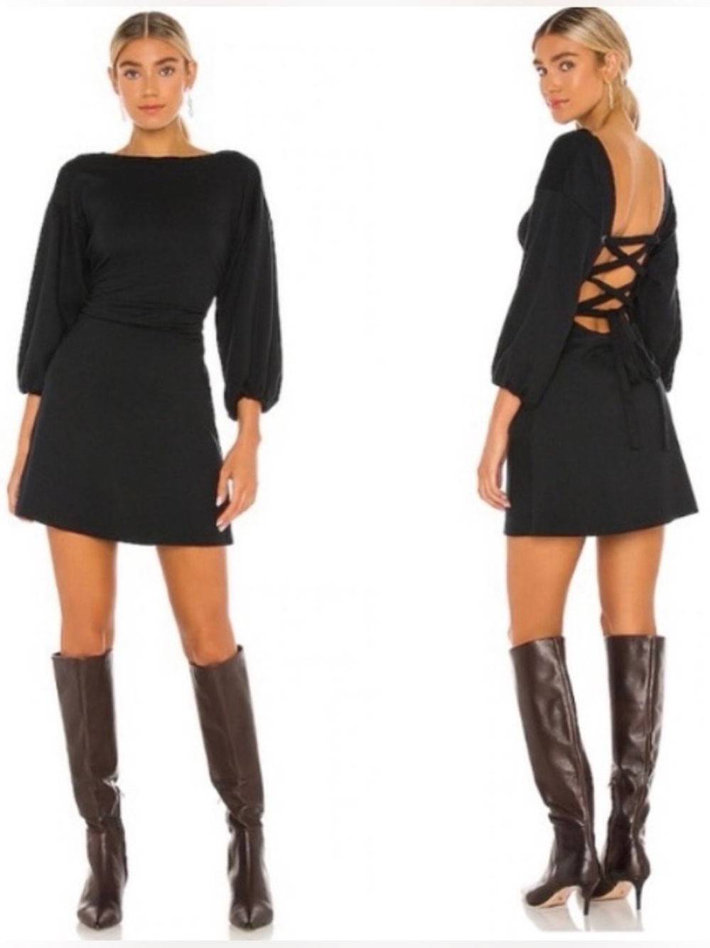 NWT Free People Bianca Lace-Up Open Back Mini Dress Black Large Rare $168